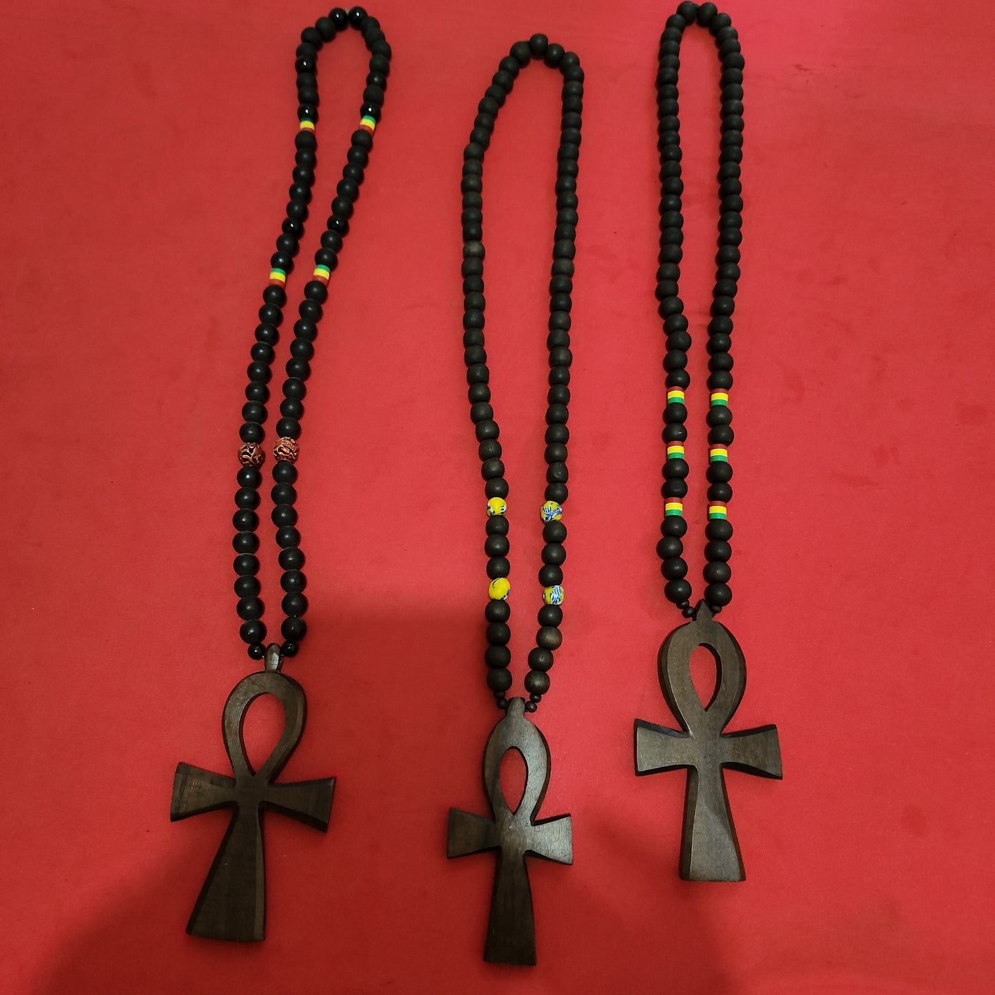 Black Glass Beaded Necklace With Ankh