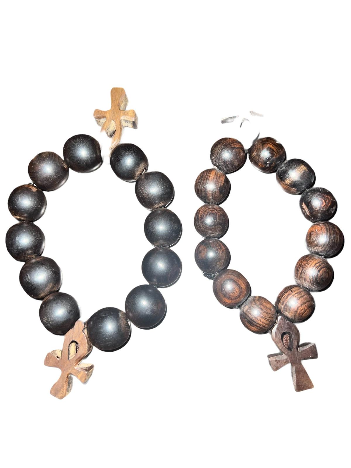 Ebony Wood Large Beads 2 Ankhs