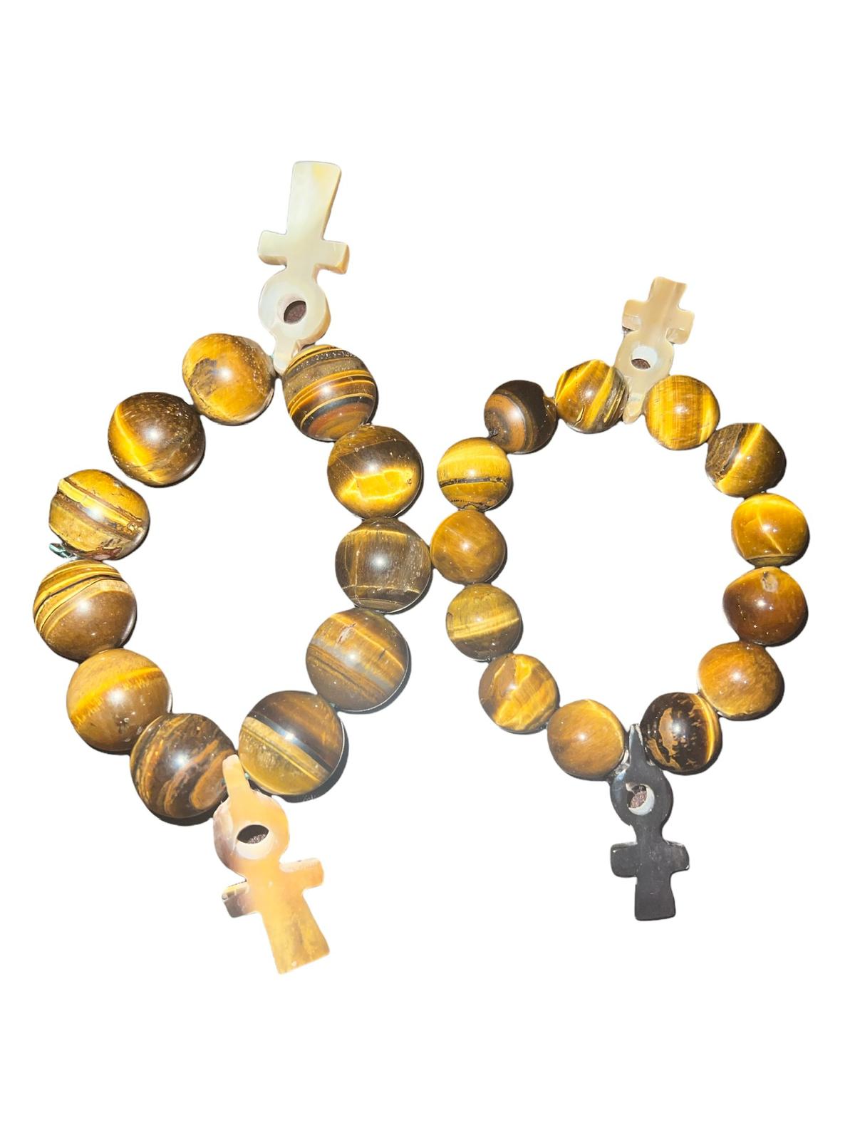 Tiger Eye Large Beads 2 Ankhs