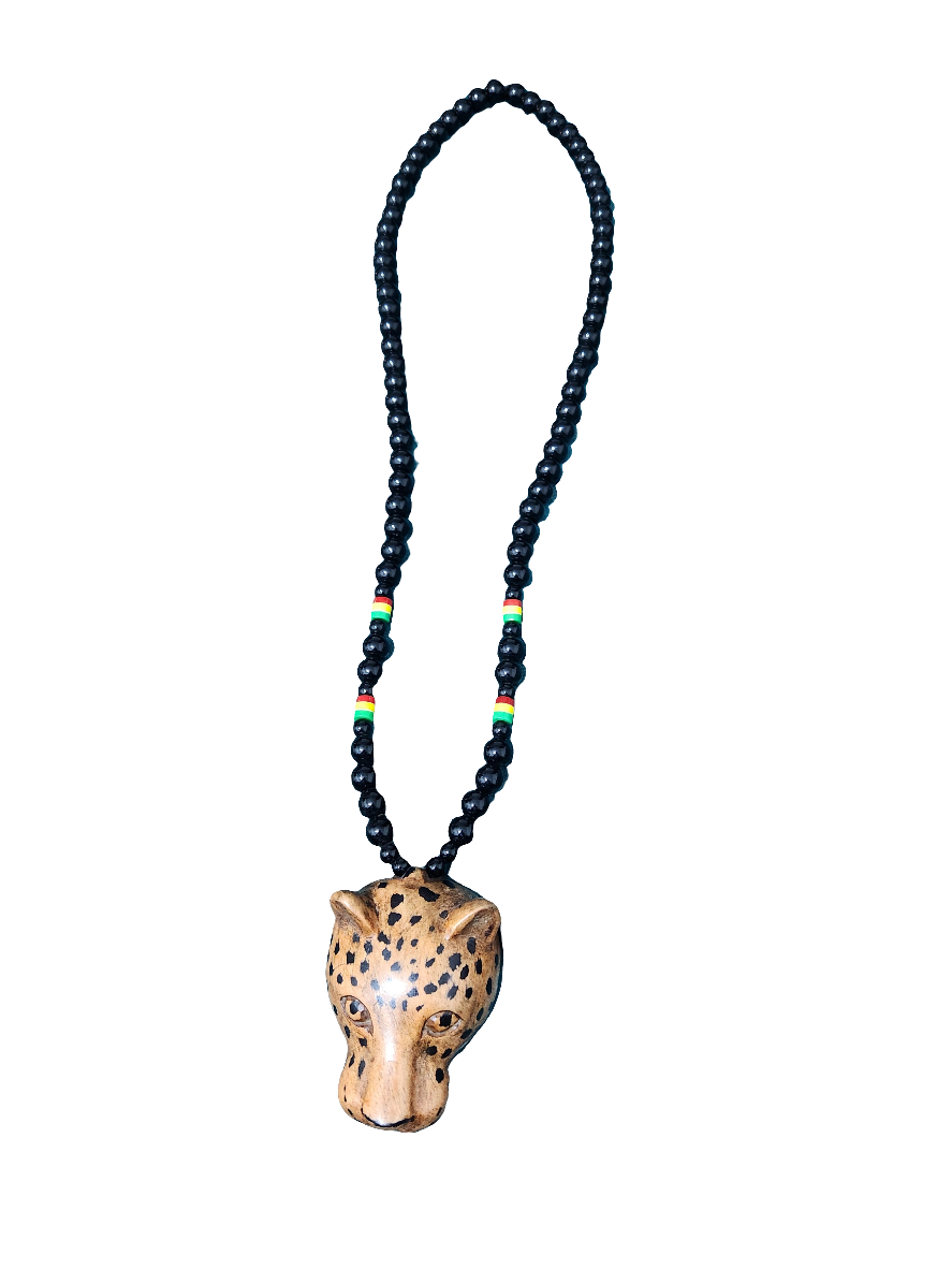 Black Glass beaded Necklace with Leopard 🐆 Head