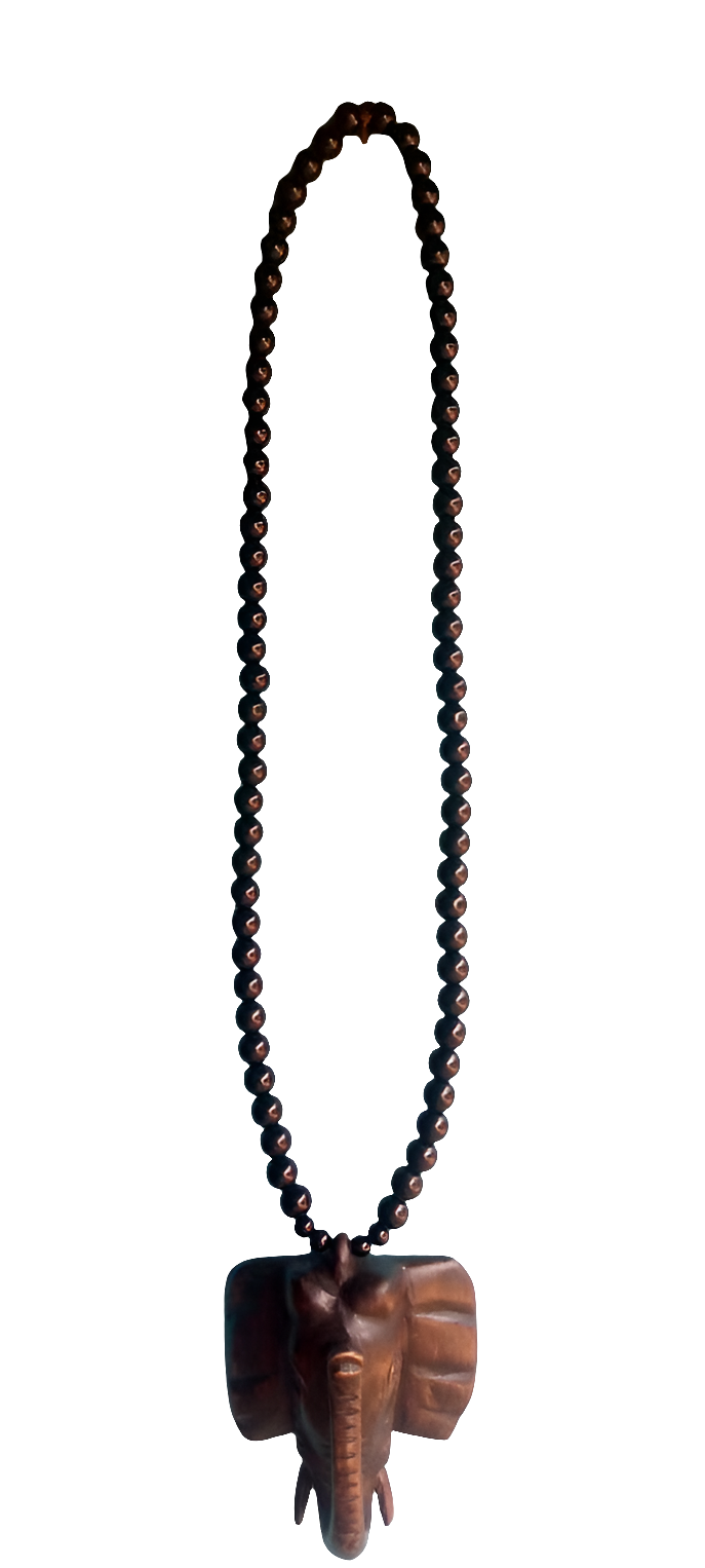 Black Onyx Glass Beaded Necklace with Elephant Head Medallion