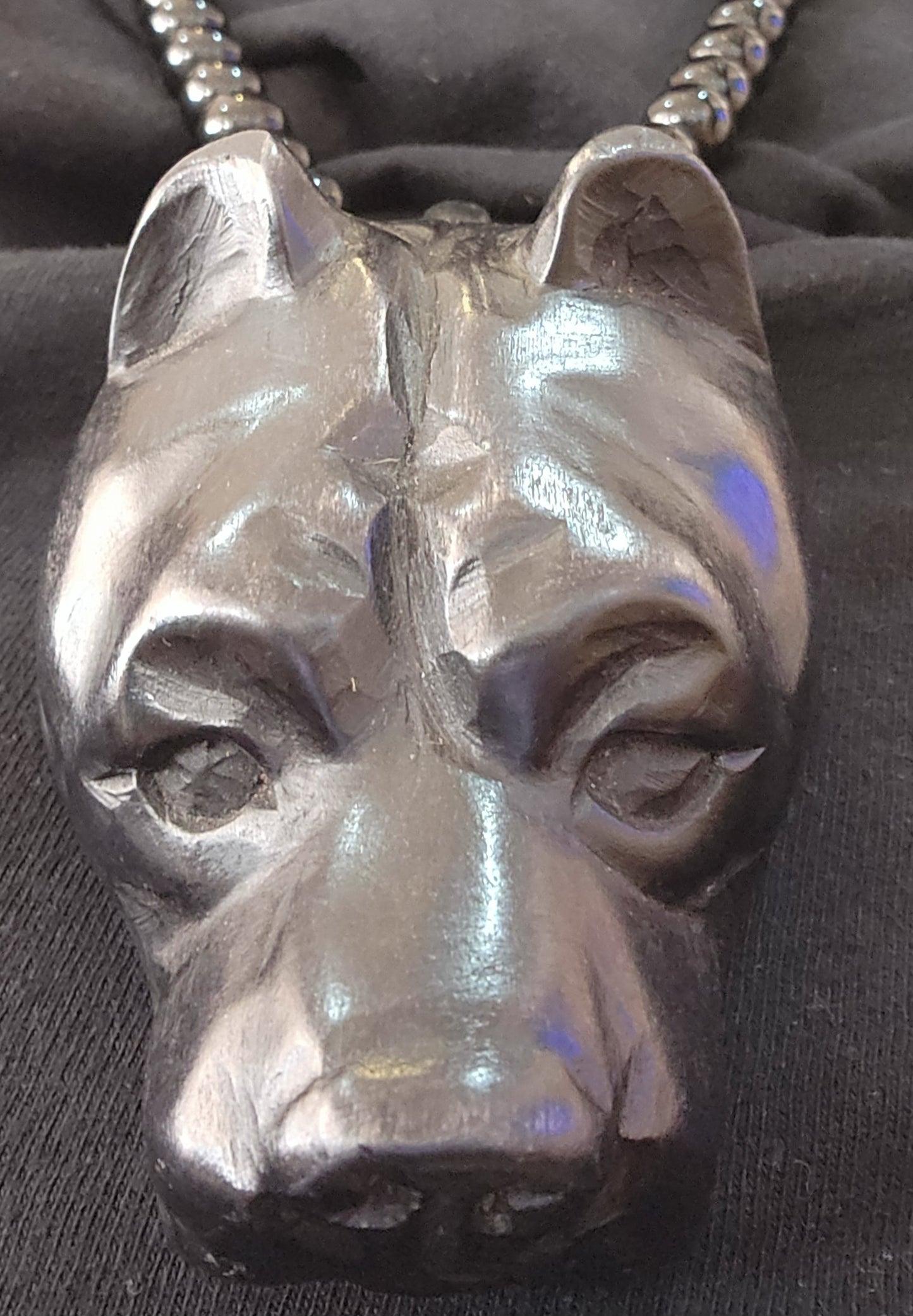 Black beaded Necklace with Pitbull Head Medallion