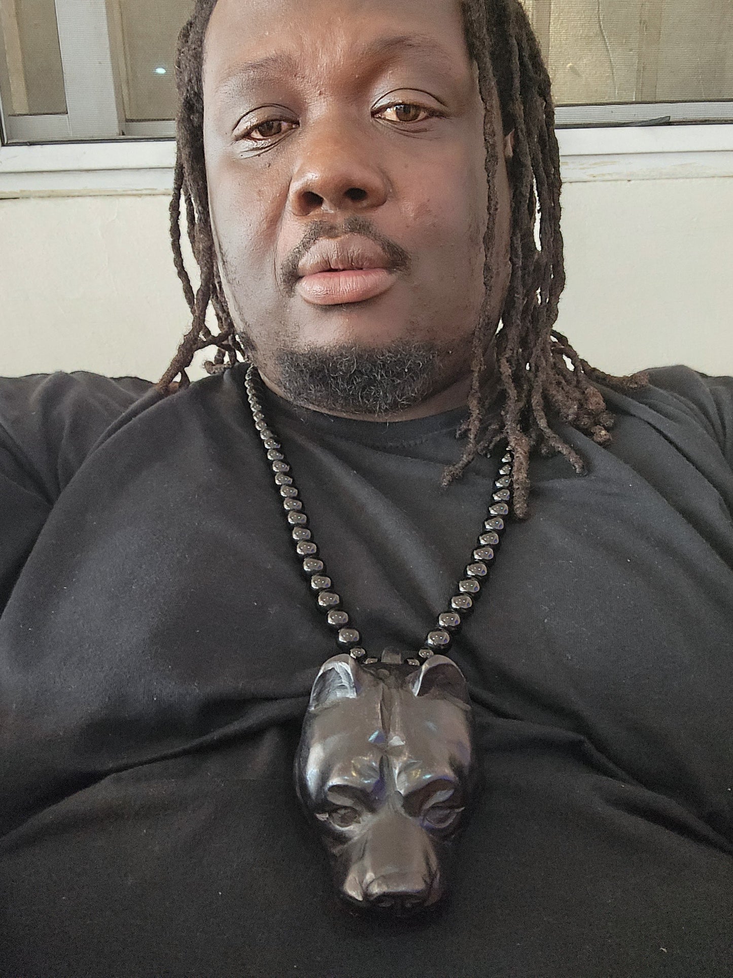 Black beaded Necklace with Pitbull Head Medallion