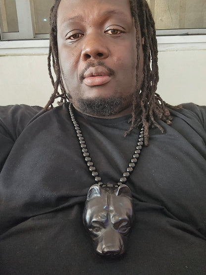 Black beaded Necklace with Pitbull Head Medallion