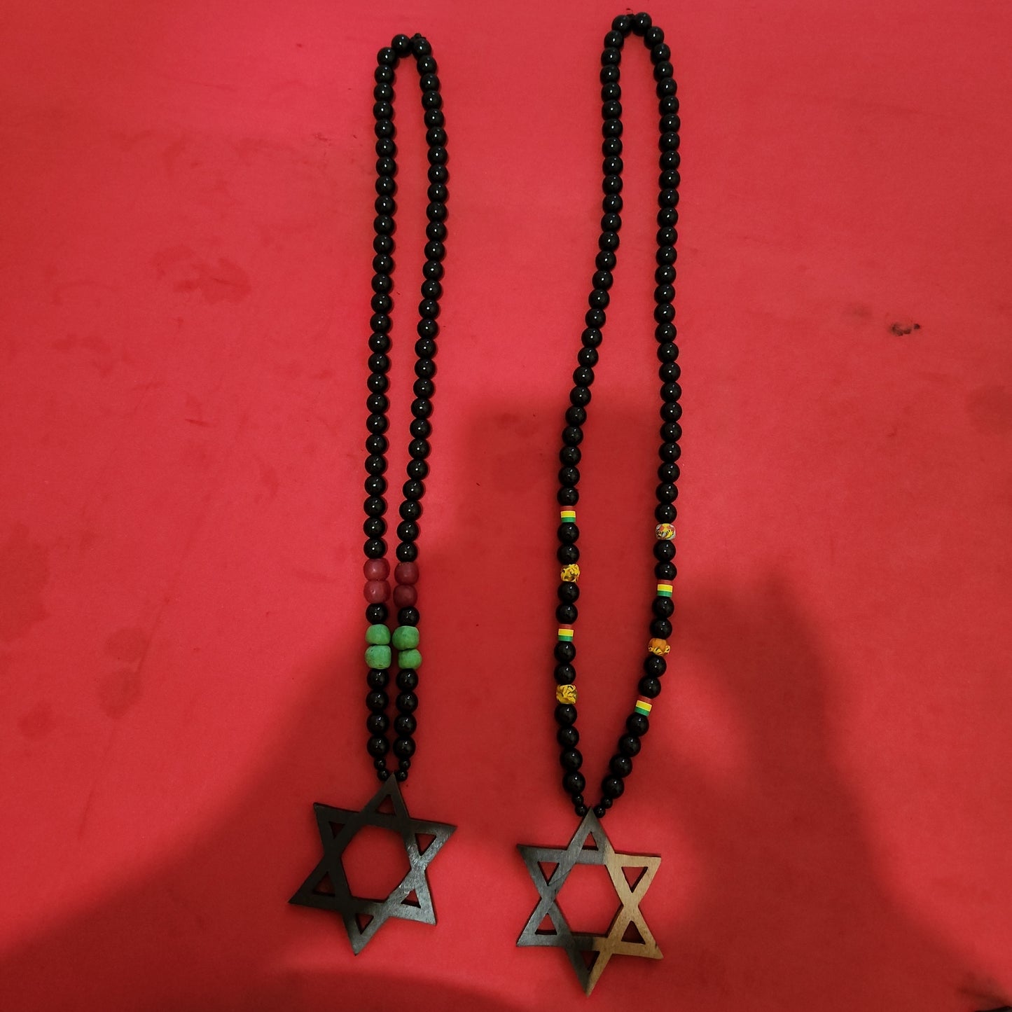 Black Wood Beaded Necklace with Star Of David