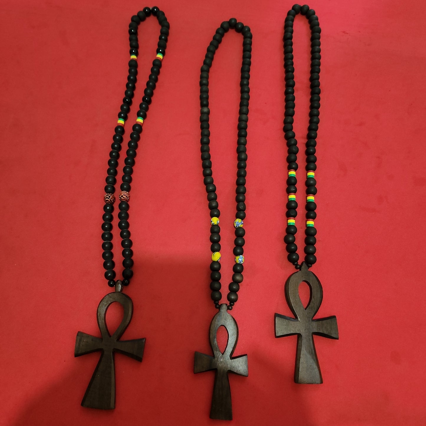 Black Glass Beaded Necklace With Ankh