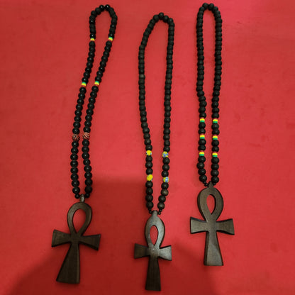 Black Glass Beaded Necklace With Ankh